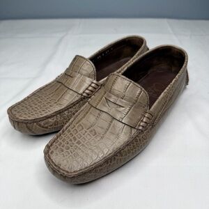 Cole Haan Trillby Driver Moc Penny Loafers Taupe Snake Print Leather Sz 6.5